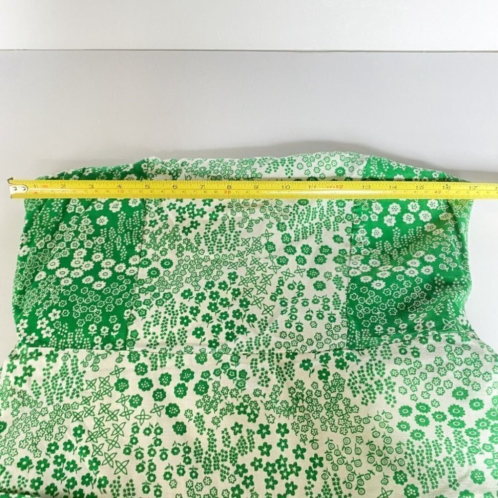 Vintage Cottage Core Micro Chintz Floral Emerald Green  Ruffle Hem Midi Dress S - Picture 7 of 8